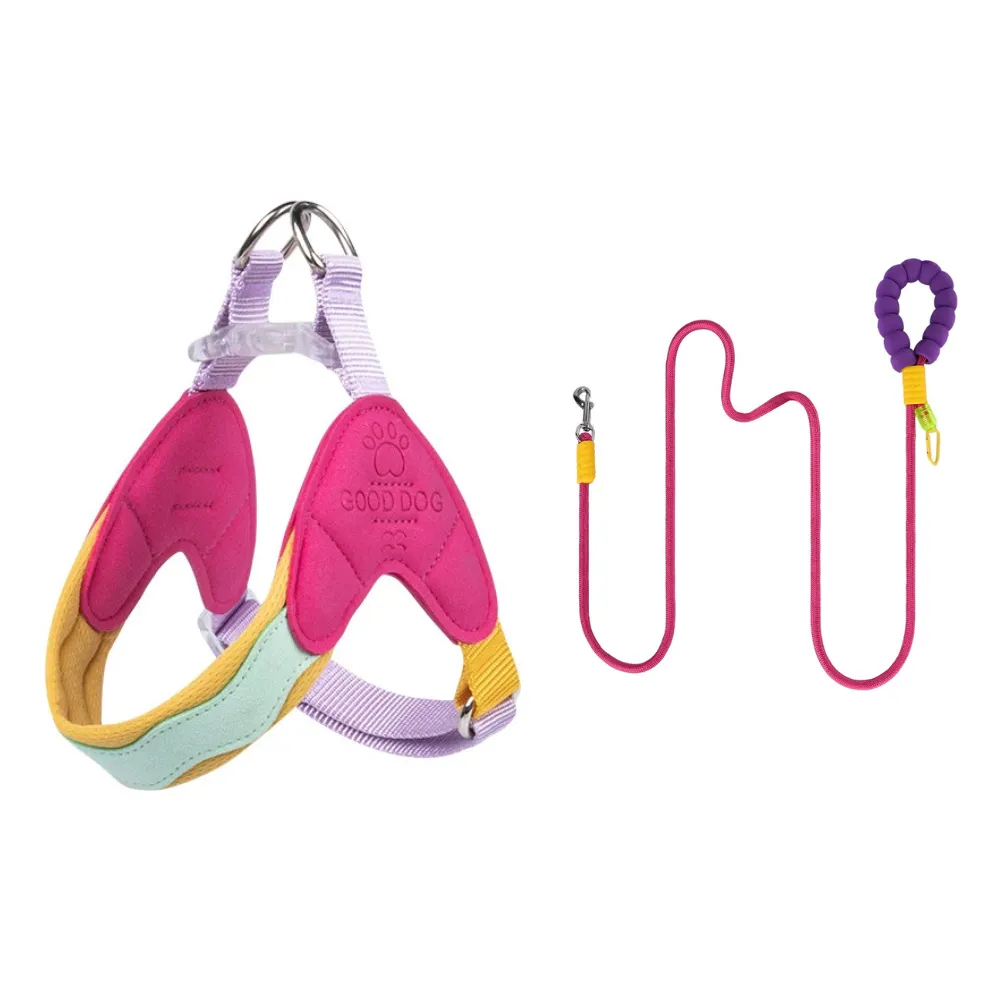 pink dog harness and leash set breathable soft mesh no pull harness for small dogs