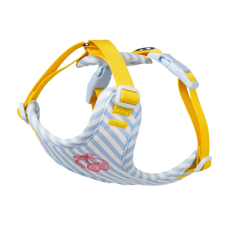 blue striped dog harness soft adjustable vest harness cherry embroidery small dog harness