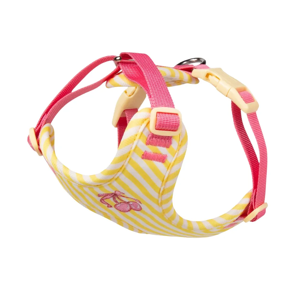 yellow striped dog harness soft adjustable vest harness small dog comfortable fit cherry detail