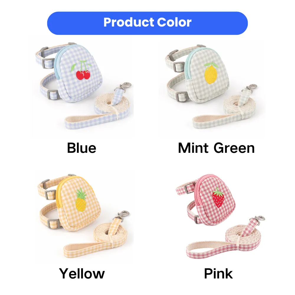 fruit dog harness and leash set available in blue mint green yellow and pink colors wholesale pet supplies