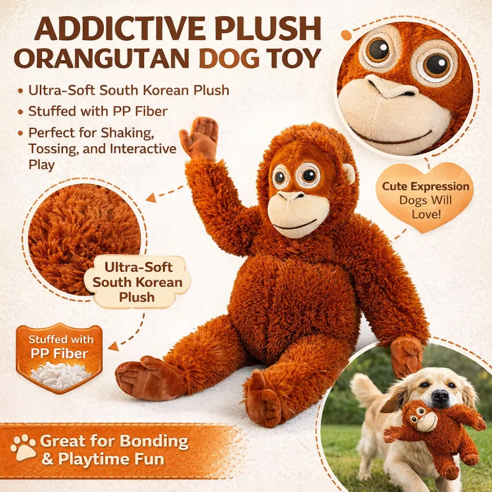 soft plush orangutan dog toy features PP fiber stuffing interactive dog toy