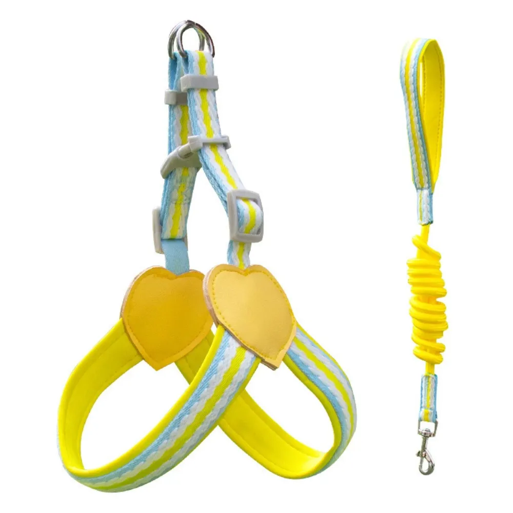 yellow dog harness and leash set soft adjustable no pull breathable pet harness for small dogs