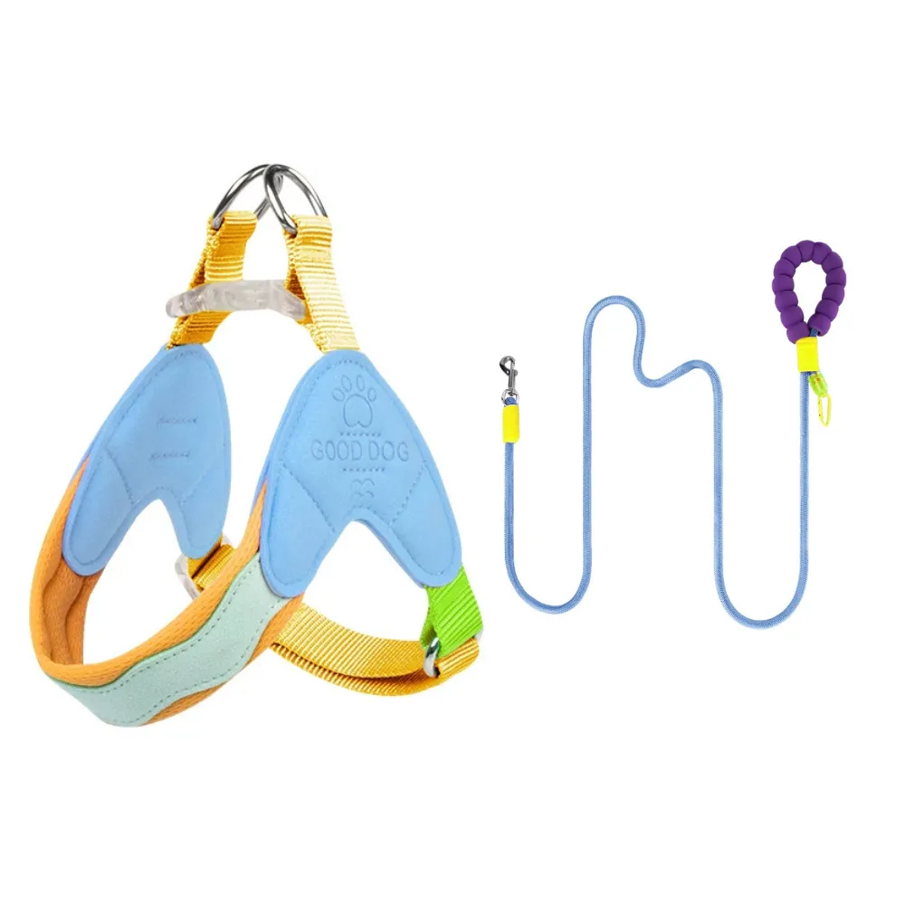 blue dog harness and leash set soft padded breathable anti pull harness for small dogs wholesale