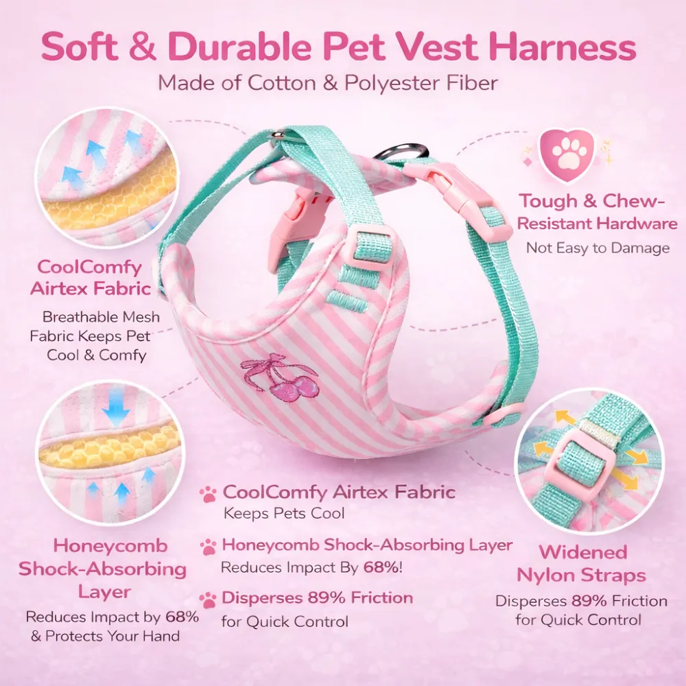 breathable dog harness air mesh fabric shock absorbing layer durable adjustable straps pet vest