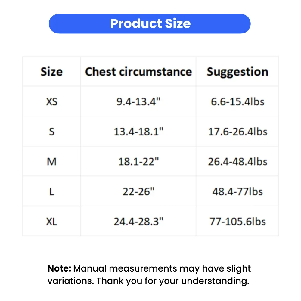 dog harness size chart xs to xl chest circumference and weight guide for small medium large dogs