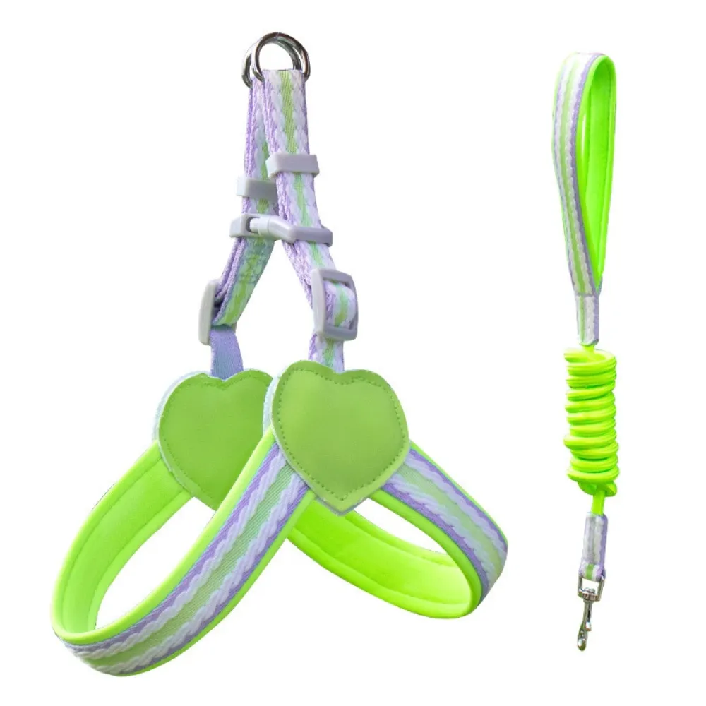 green dog harness and leash set lightweight breathable adjustable no pull pet harness wholesale