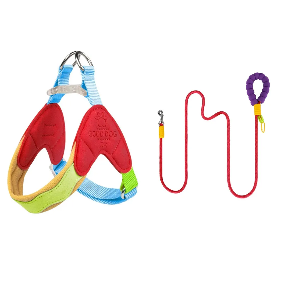 red dog harness and leash set anti pull soft mesh comfortable harness for small dogs