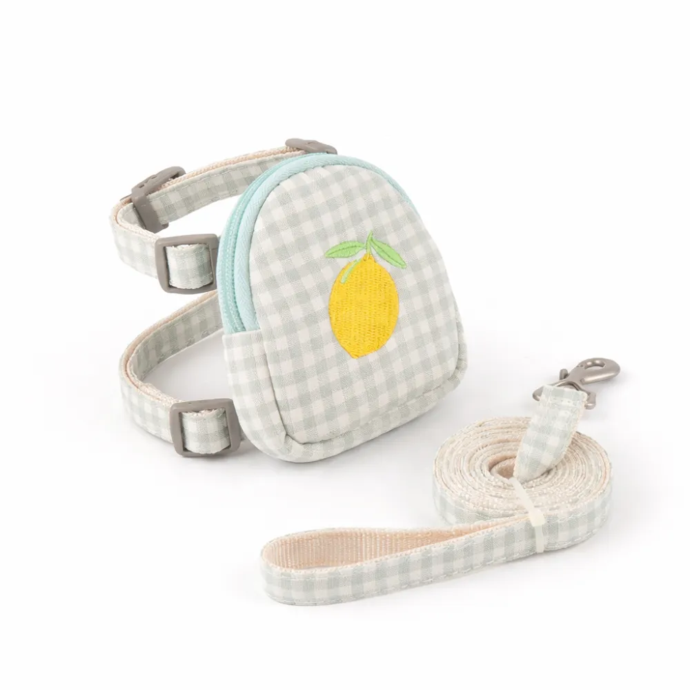 mint green dog harness with lemon pouch breathable mesh adjustable dog harness and leash set