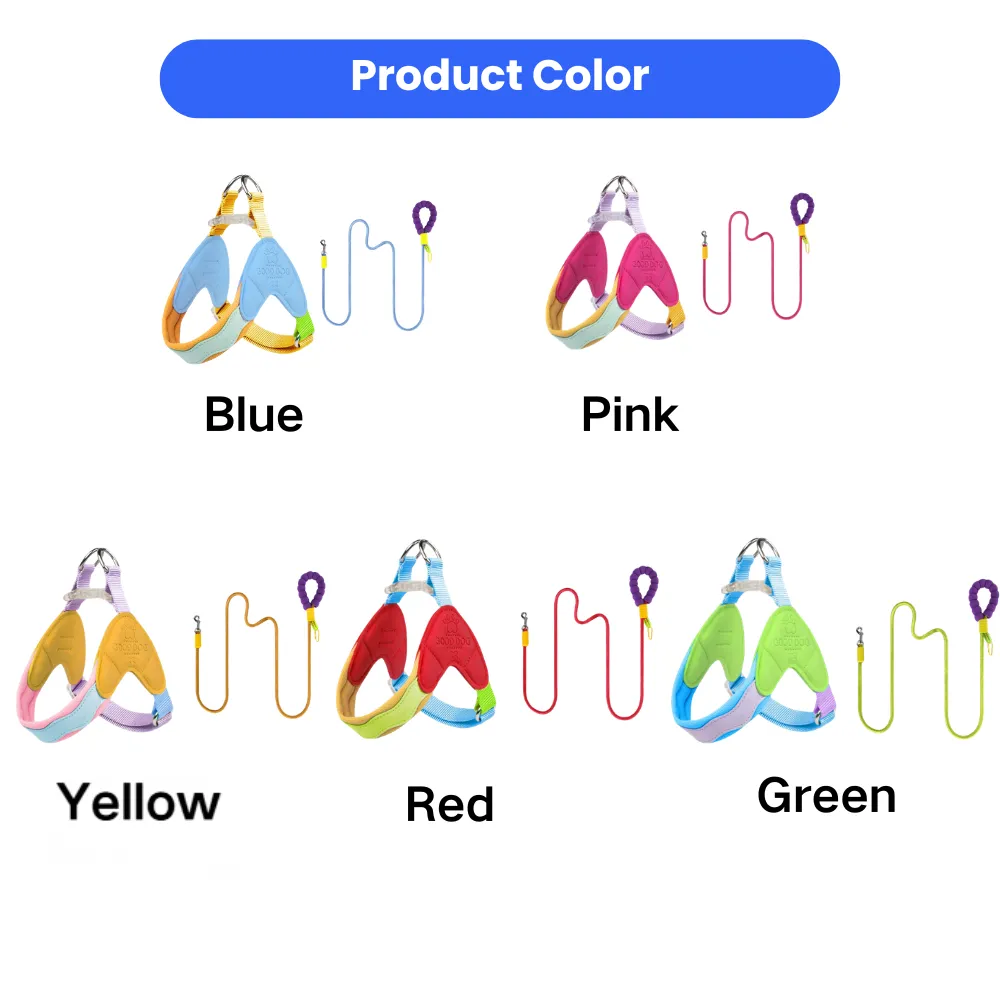  dog harness and leash set multiple colors blue pink yellow red green wholesale pet supplies