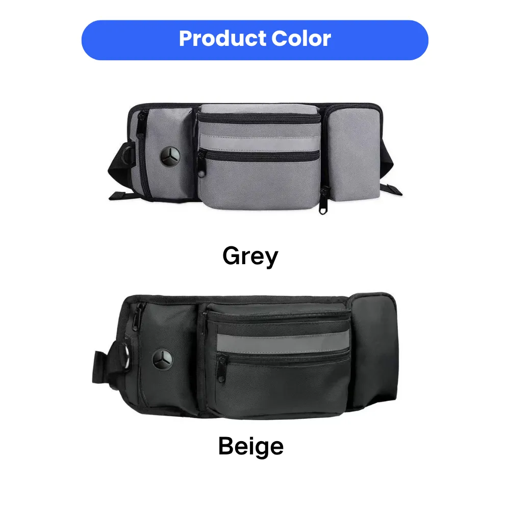 dog training waist bag available in grey and black color options with multiple compartments