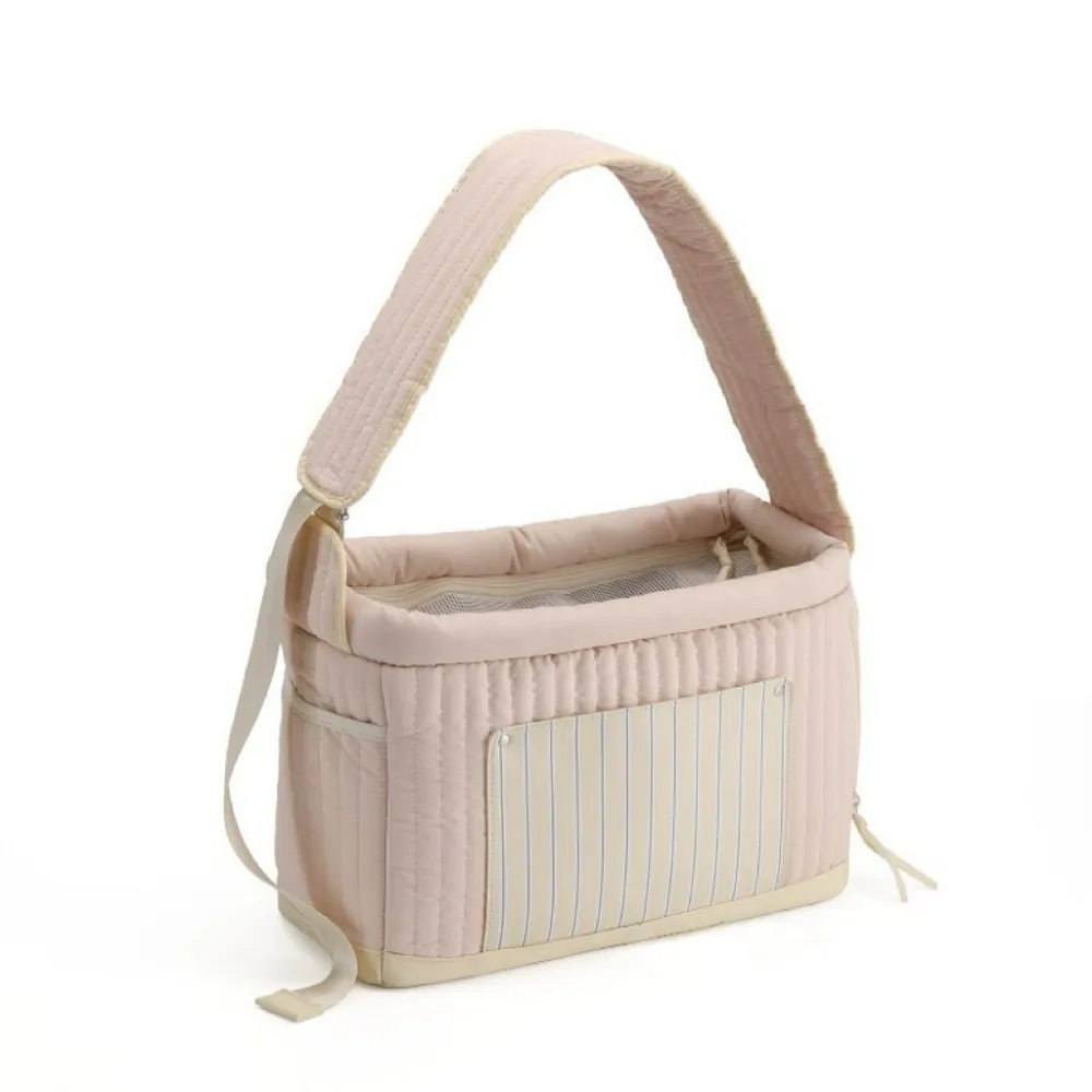 pink quilted pet carrier bag soft small dog shoulder travel carrier bag