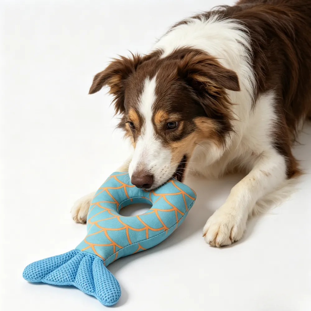 Dog Chew Toy Mermaid Tail for Interactive Play Indoor | Petfairs dog chewing mermaid tail toy interactive dog toy indoor soft squeaky dog toy Petfairs