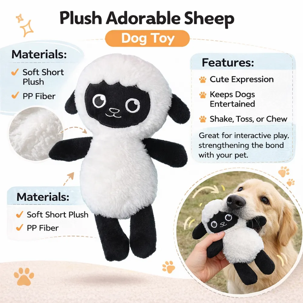 plush sheep dog toy features soft plush pp fiber interactive chew toss dog toy