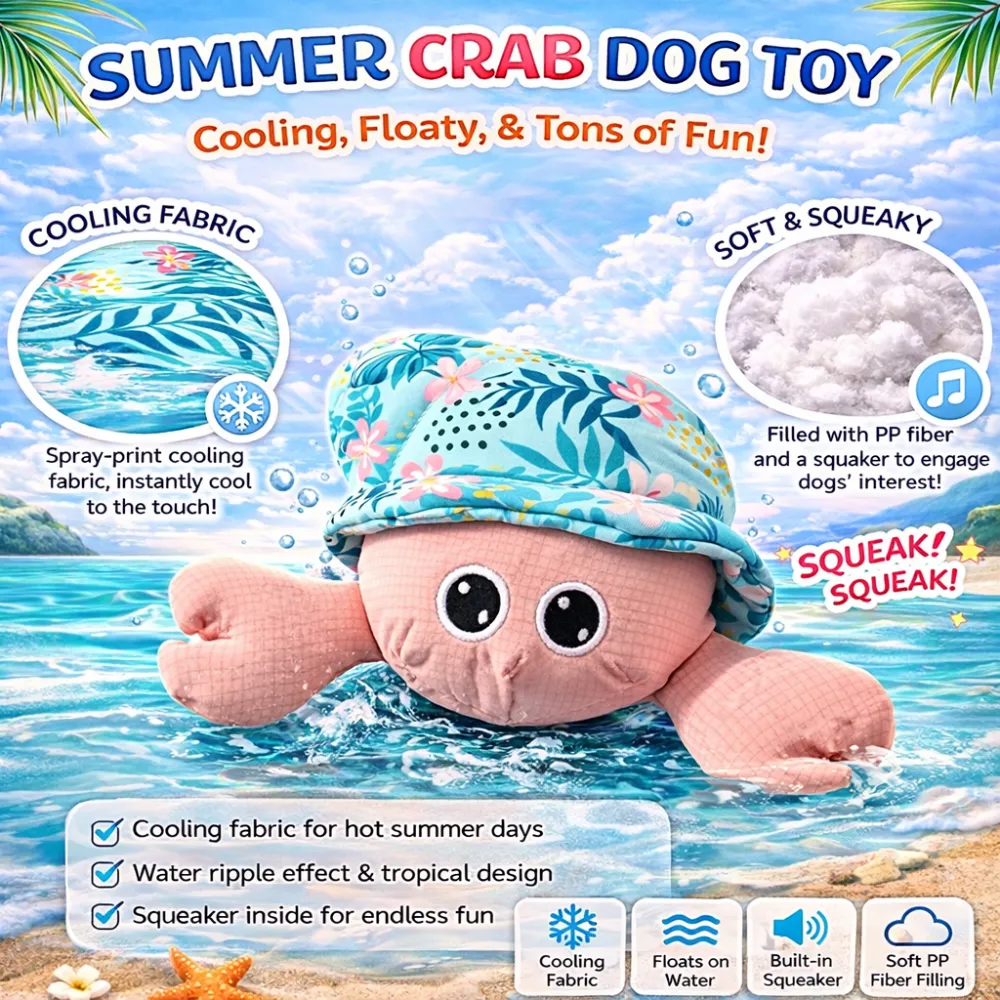 crab dog toy cooling fabric floating squeaky dog toy features