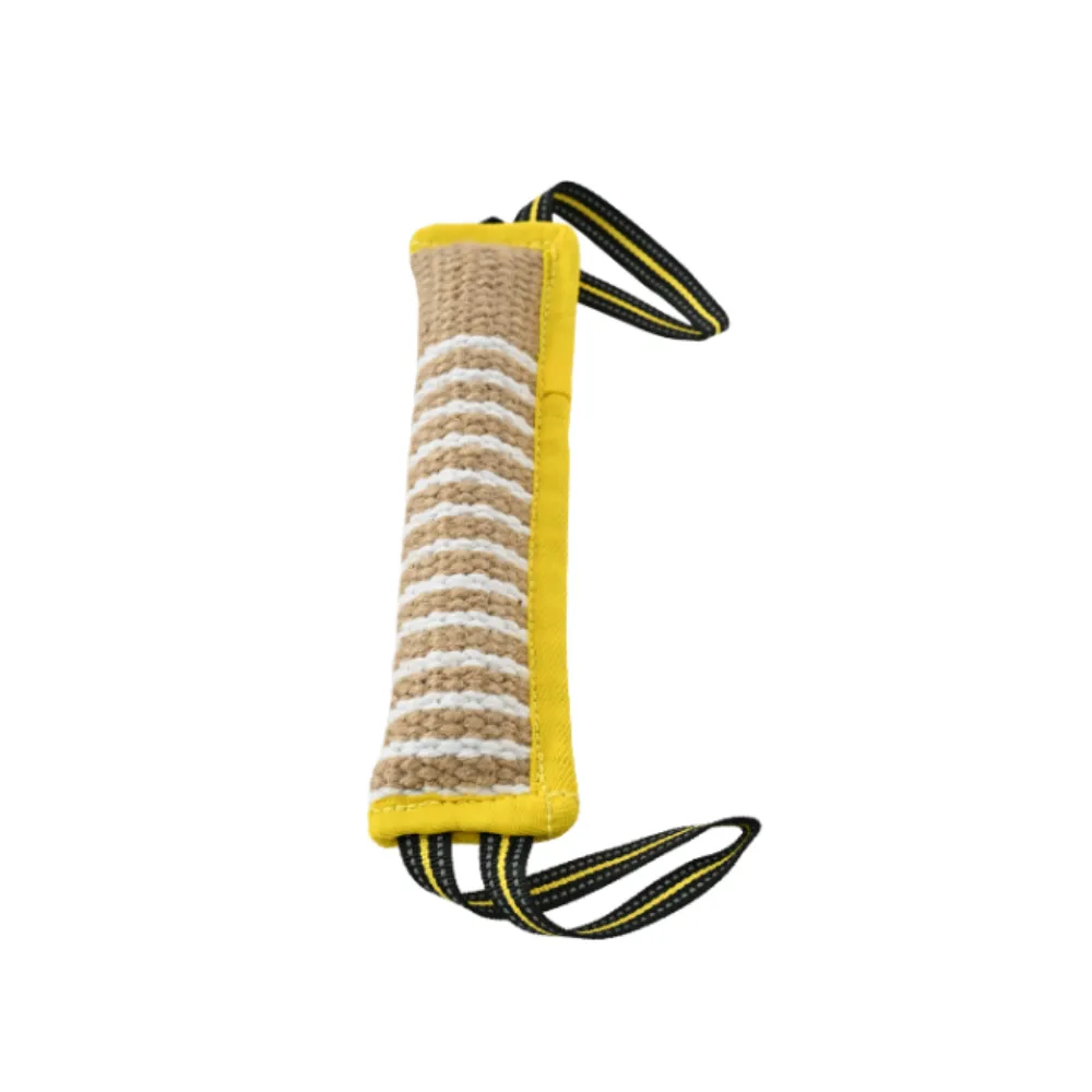yellow dog chew toy with strong handle durable jute training bite toy