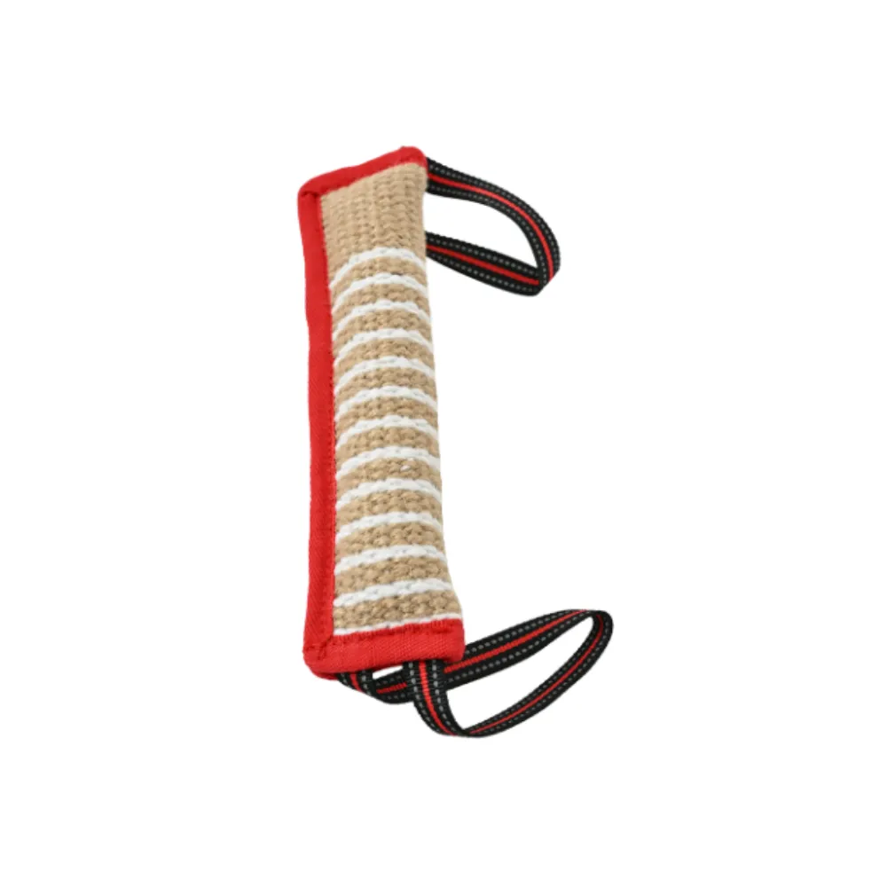 red dog bite tug toy made of jute fiber with strong handle for training
