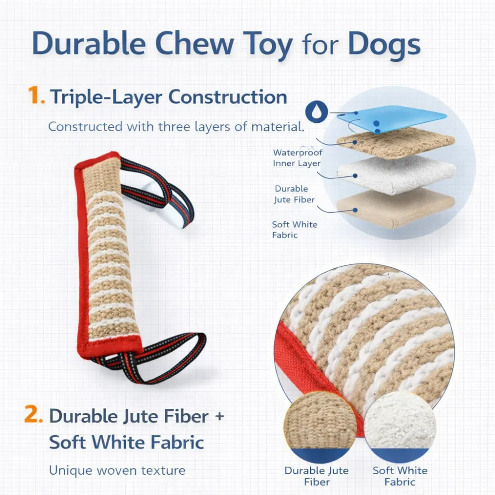 triple layer dog chew toy with waterproof layer jute fiber and soft fabric structure