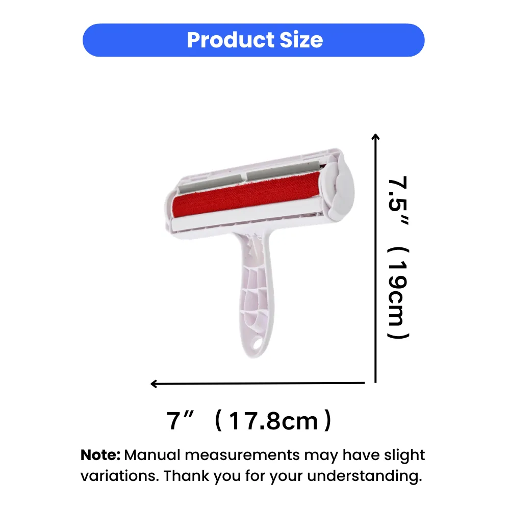 Infographic showing the pet hair remover dimensions: 7.5 inches (19cm) in height and 7 inches (17.8cm) in width.