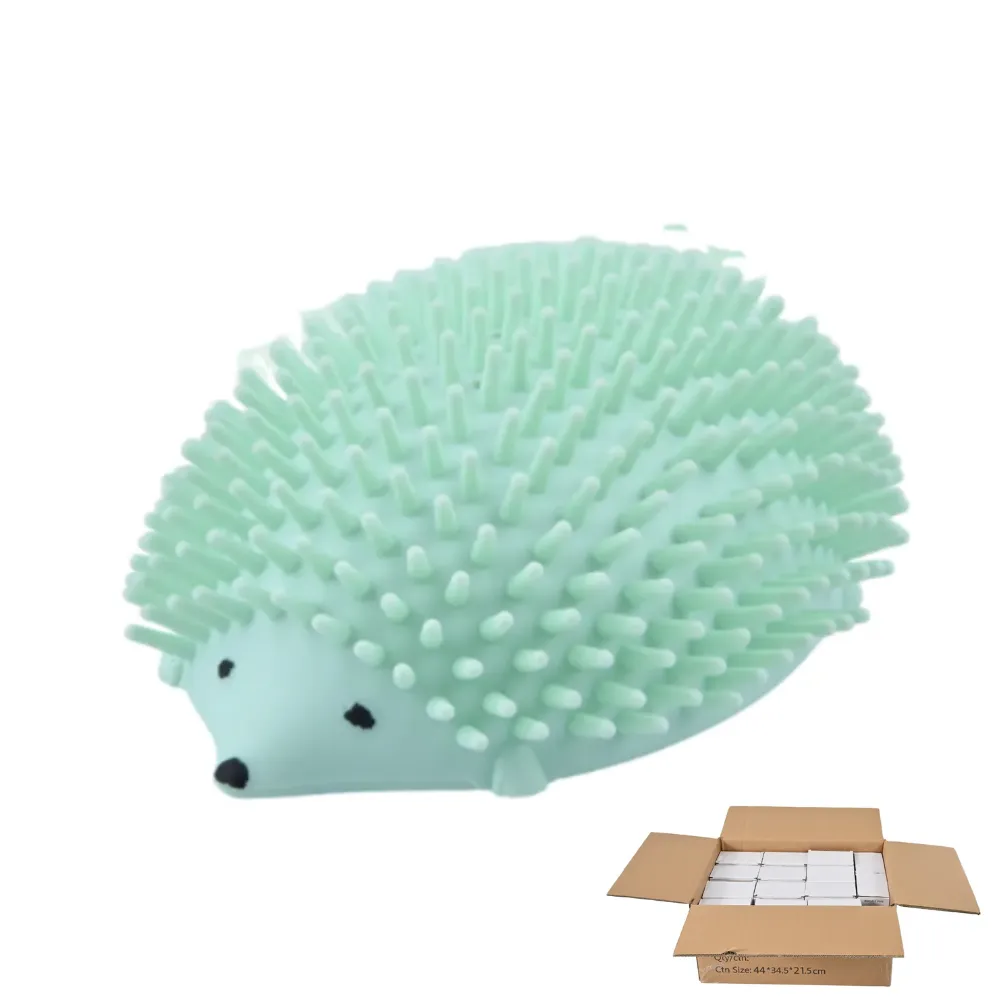Mint green hedgehog cat scratcher brush with a bulk shipping carton.