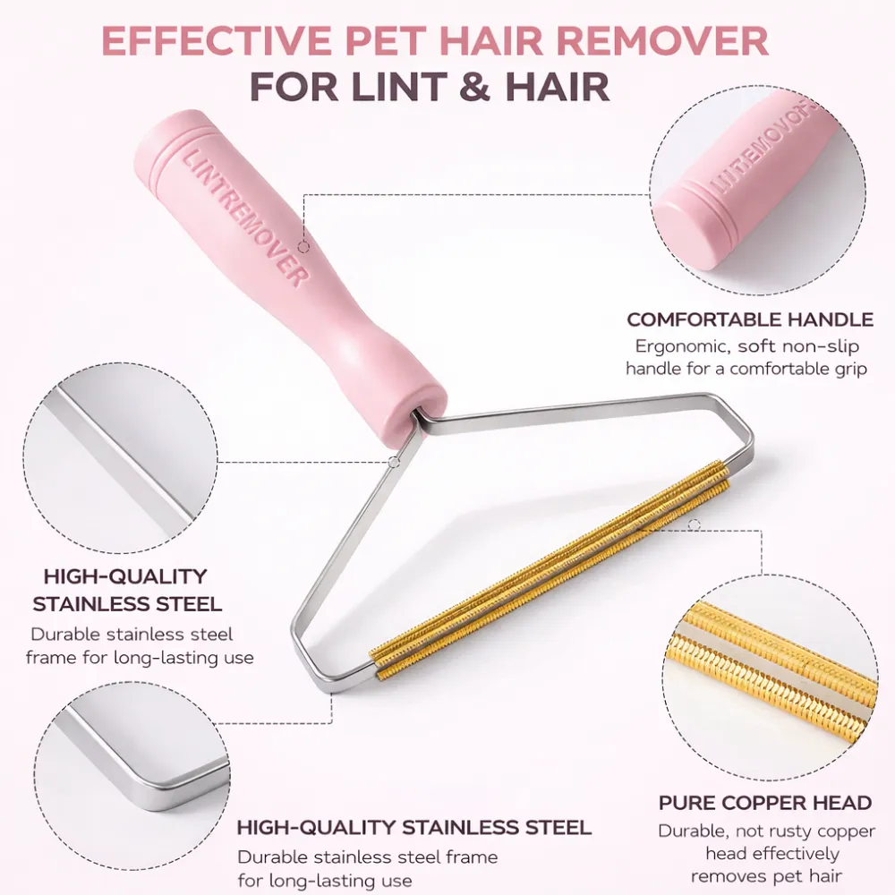 Infographic highlighting the pure copper head, stainless steel frame, and ergonomic non-slip handle.