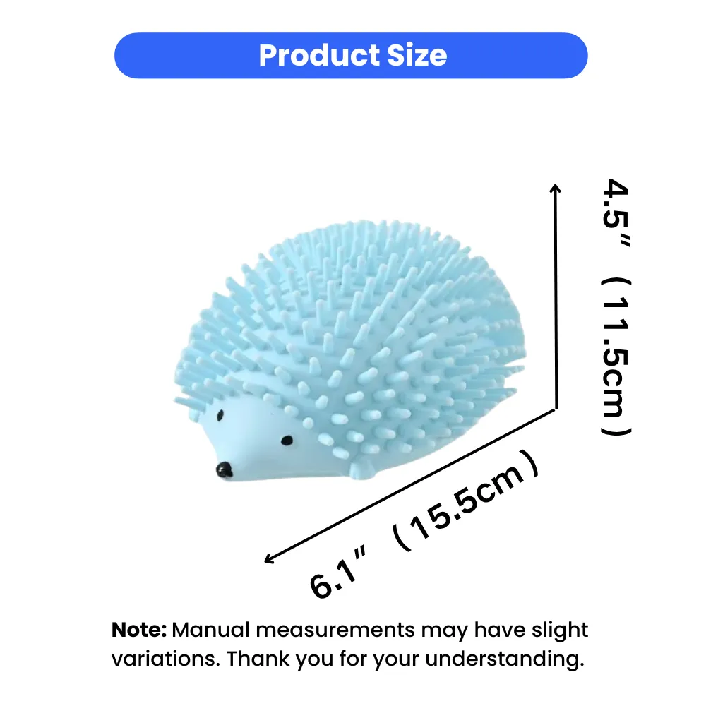 Product size diagram showing the hedgehog toy is 6.1 inches long and 4.5 inches wide.