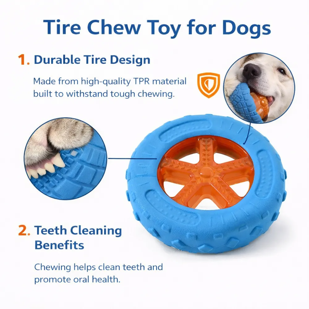 durable dog chew toy tire design TPR material teeth cleaning dog toy