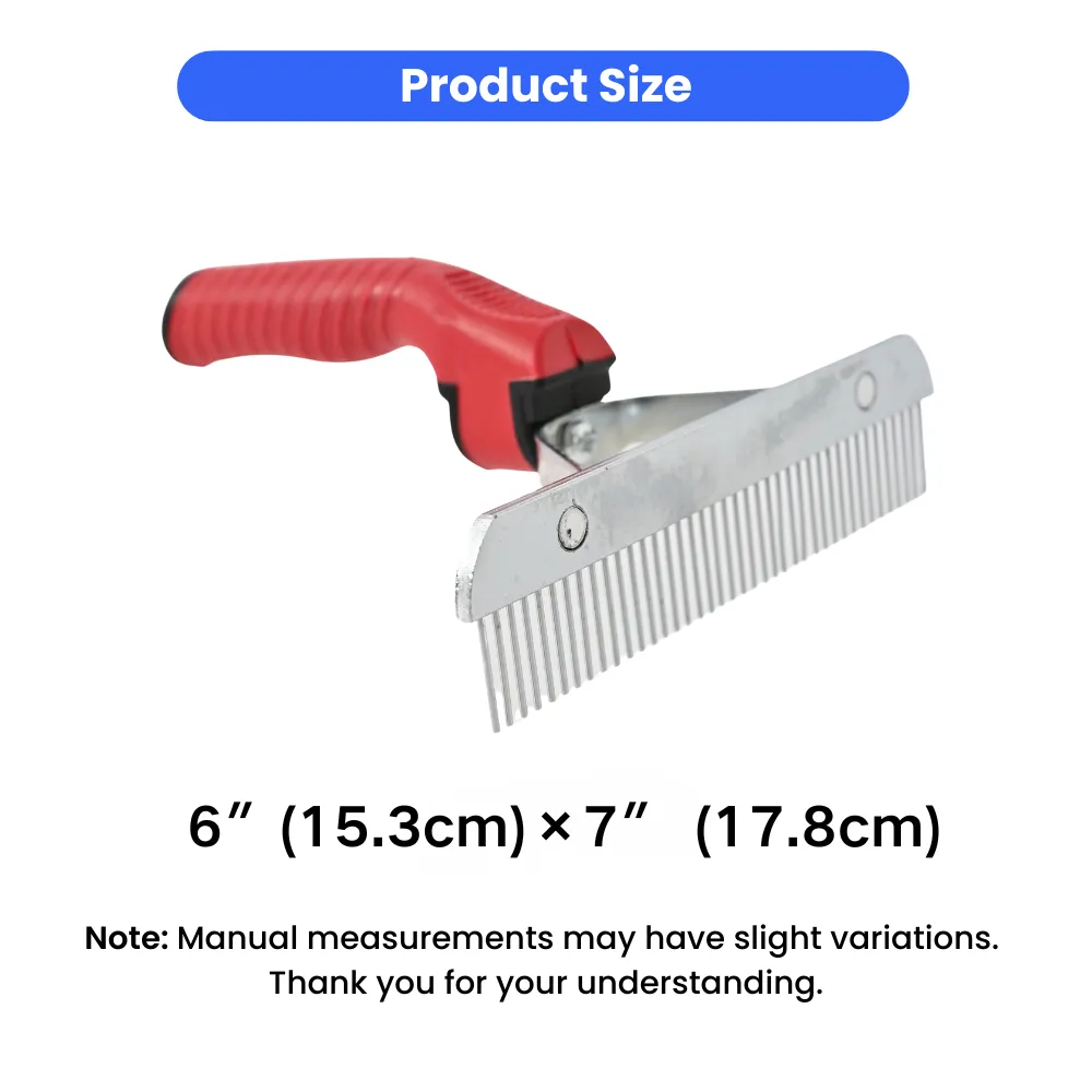 An infographic showing the dimensions of the pet rake, measuring 6 inches by 7 inches (15.3cm x 17.8cm).