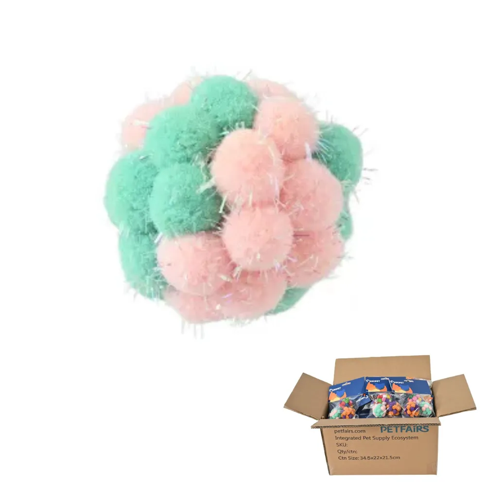 pink plush cat ball toy bulk supply soft cat toy for pet store inventory