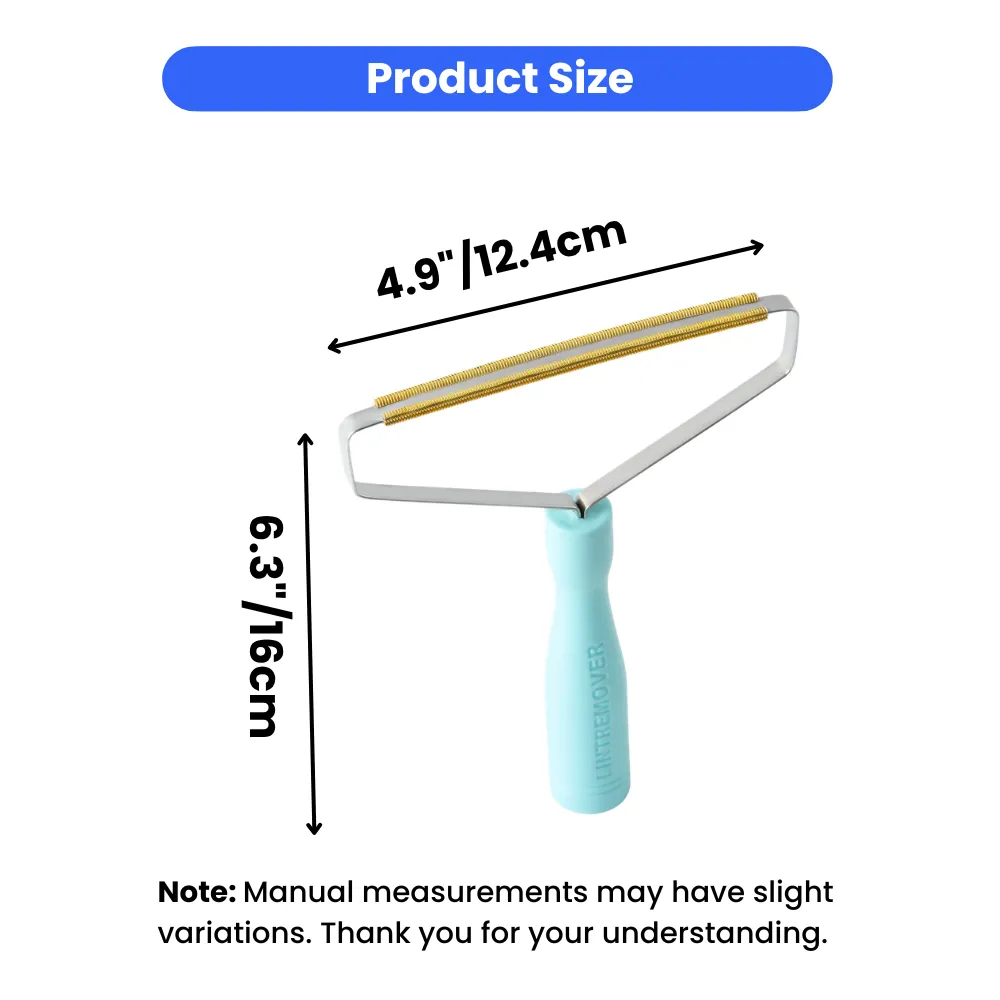 Diagram showing the dimensions of the lint remover: 4.9 inches wide head and 6.3 inches total length.