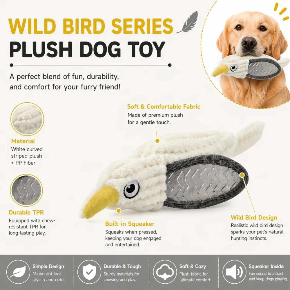 plush dog toy with squeaker durable tpr chew resistant wild bird dog toy features