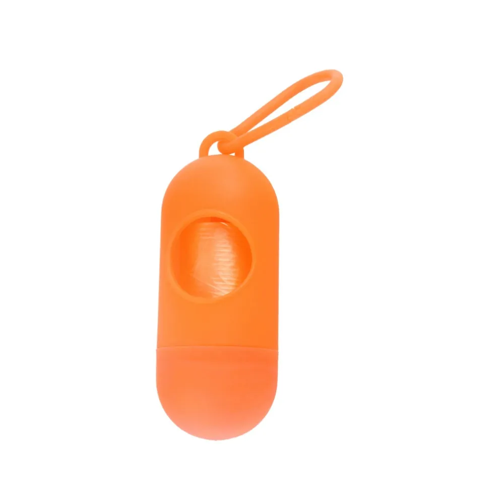 An orange plastic pet waste bag dispenser featuring a circular opening for easy bag retrieval.