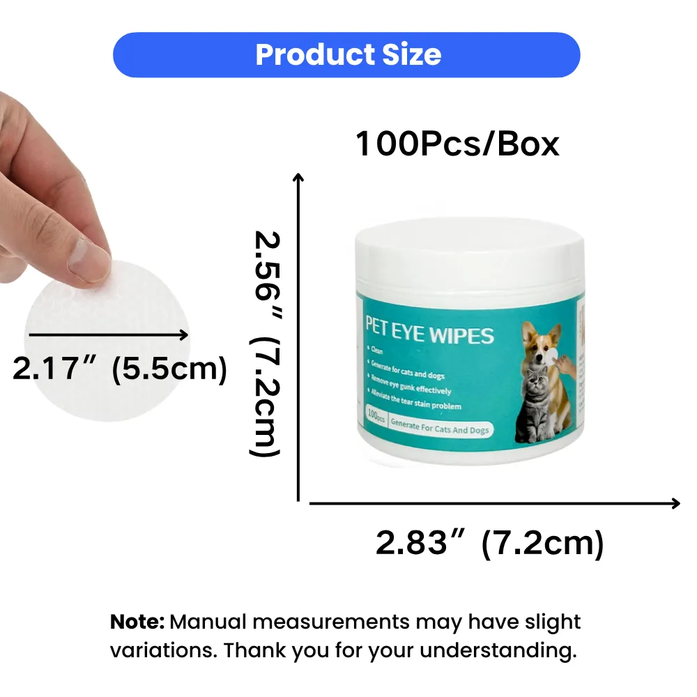 pet eye wipes size chart 2.17 inch pad and jar dimensions for dog and cat eye cleaning wipes
