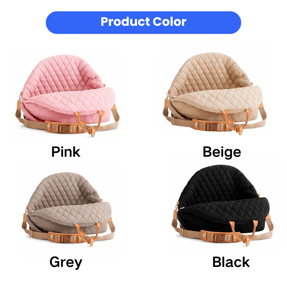 quilted portable dog car seat bag available in pink beige grey and black color options for small pet travel