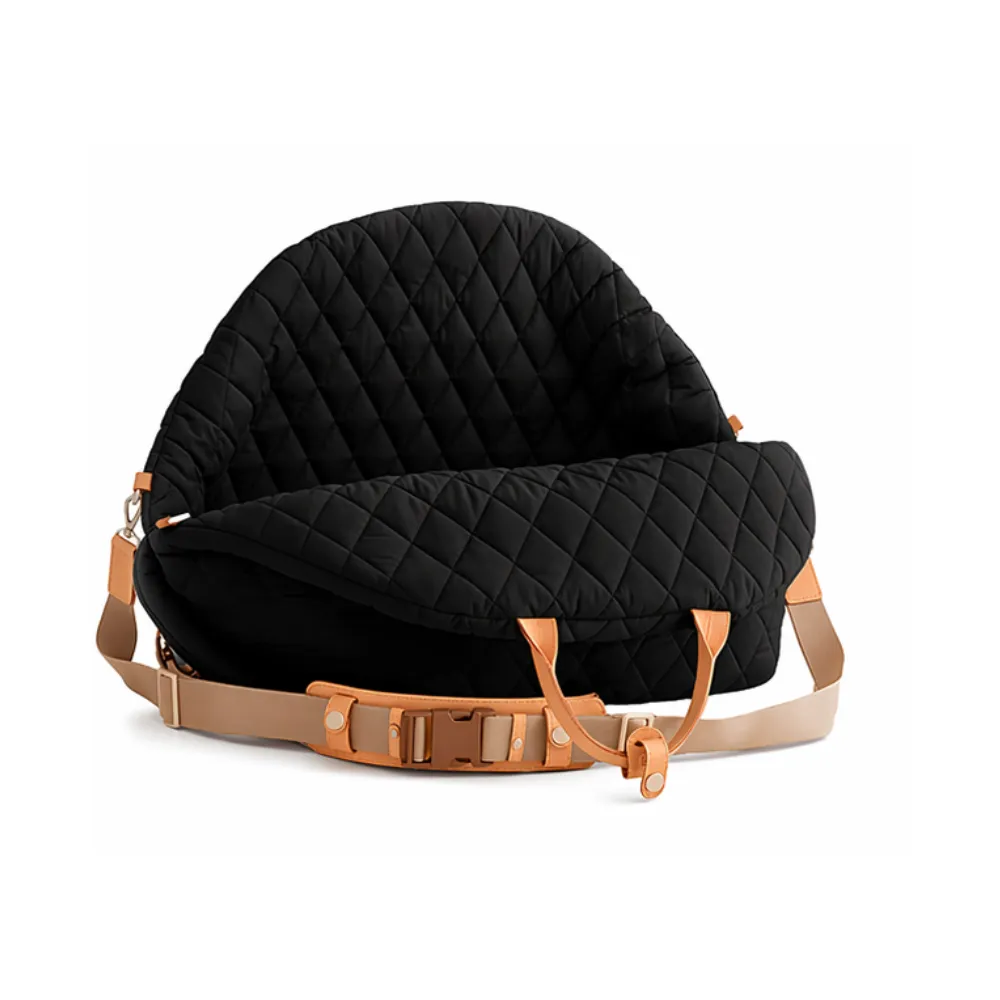 black quilted 3 in 1 dog car bag with adjustable buckle shoulder strap and portable carry handles