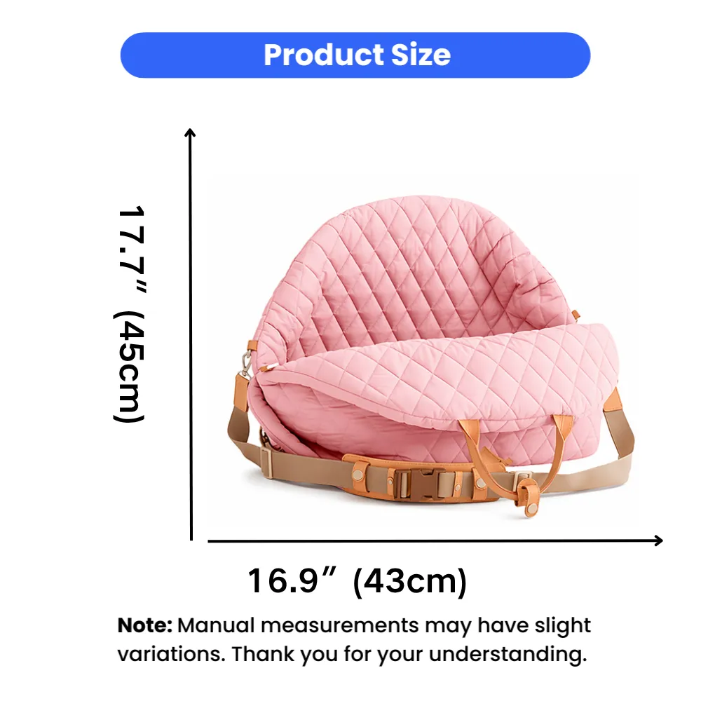 portable dog car seat bag size measurement chart showing 16.9 inch width and 17.7 inch height for small dogs