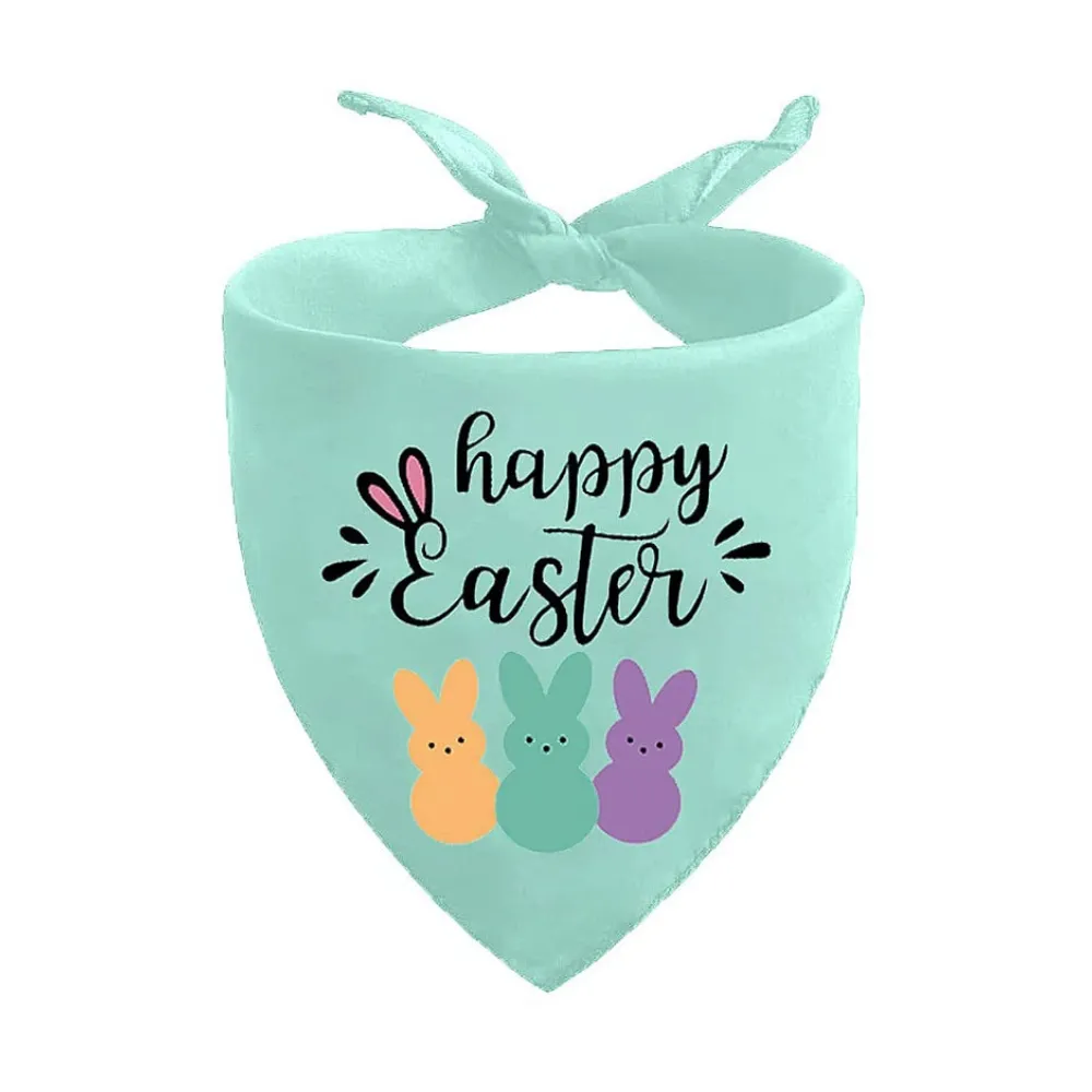 Green Happy Easter pet bandana with colorful bunny print adjustable tie neck dog scarf