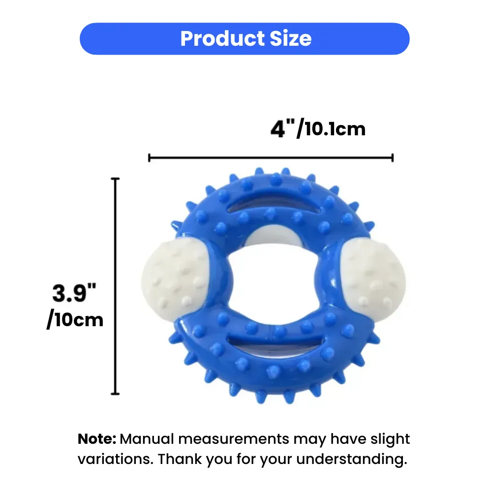 Product dimensions showing the dog toy is 4 inches (10.1cm) in width and 3.9 inches (10cm) in height.