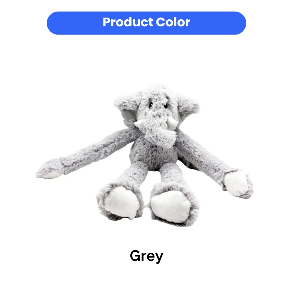 Soft grey plush elephant dog toy displayed against a white background with a "Product Color" label.