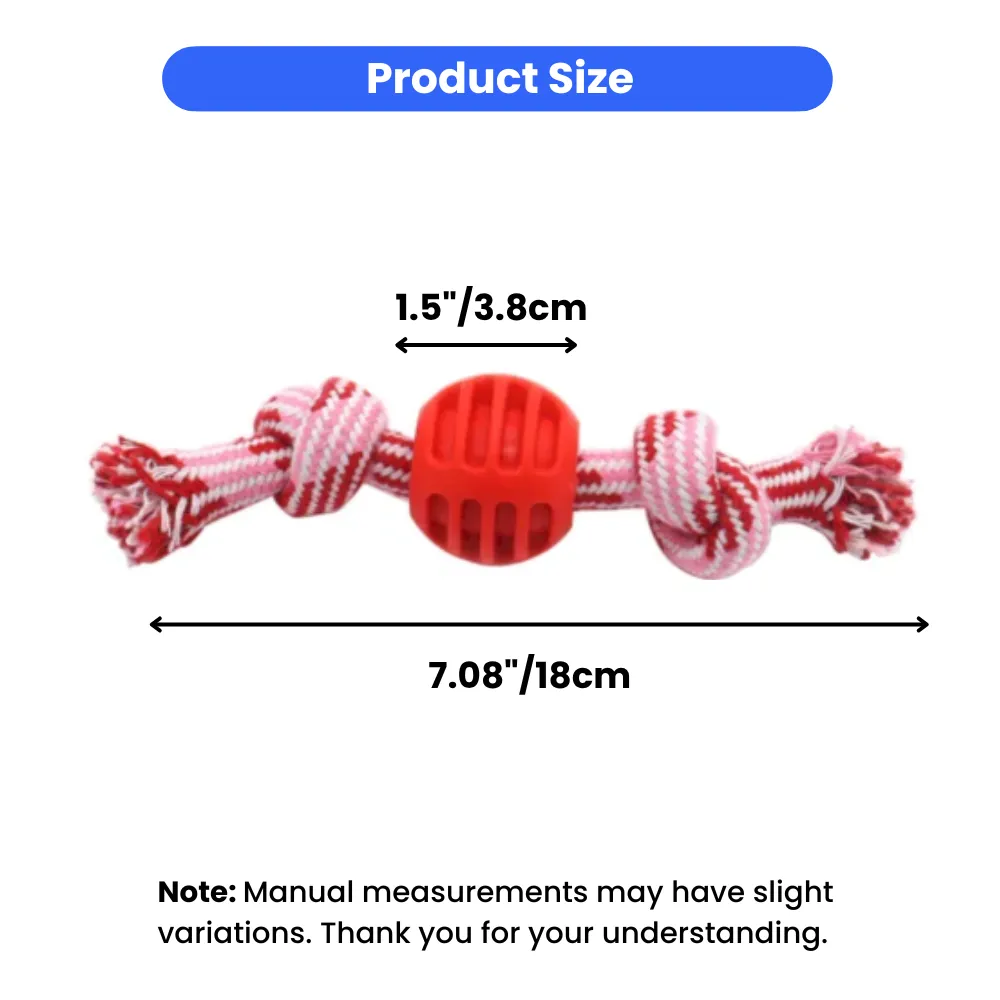Technical diagram showing the dimensions of the dog toy: 7.08 inches total length and 1.5 inches for the rubber center ball.