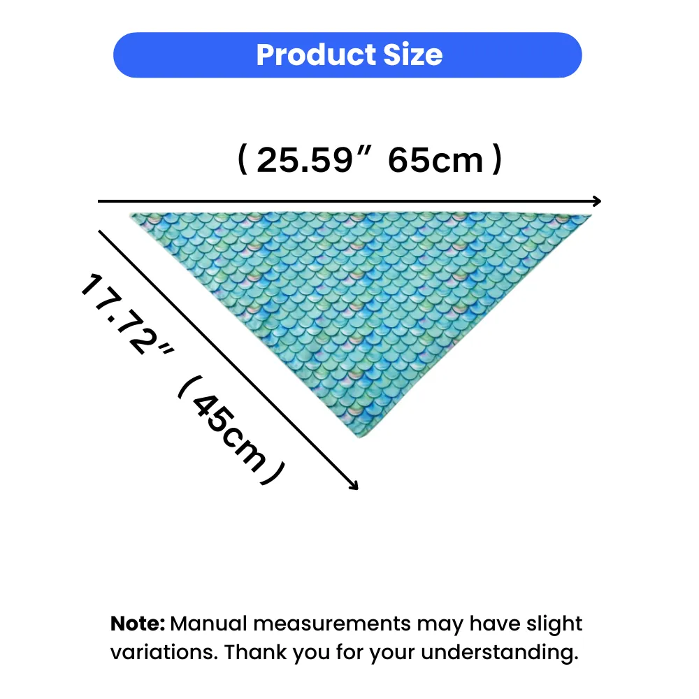Technical drawing of a triangular dog bandana showing measurements of 25.59 inches (65cm) by 17.72 inches (45cm).