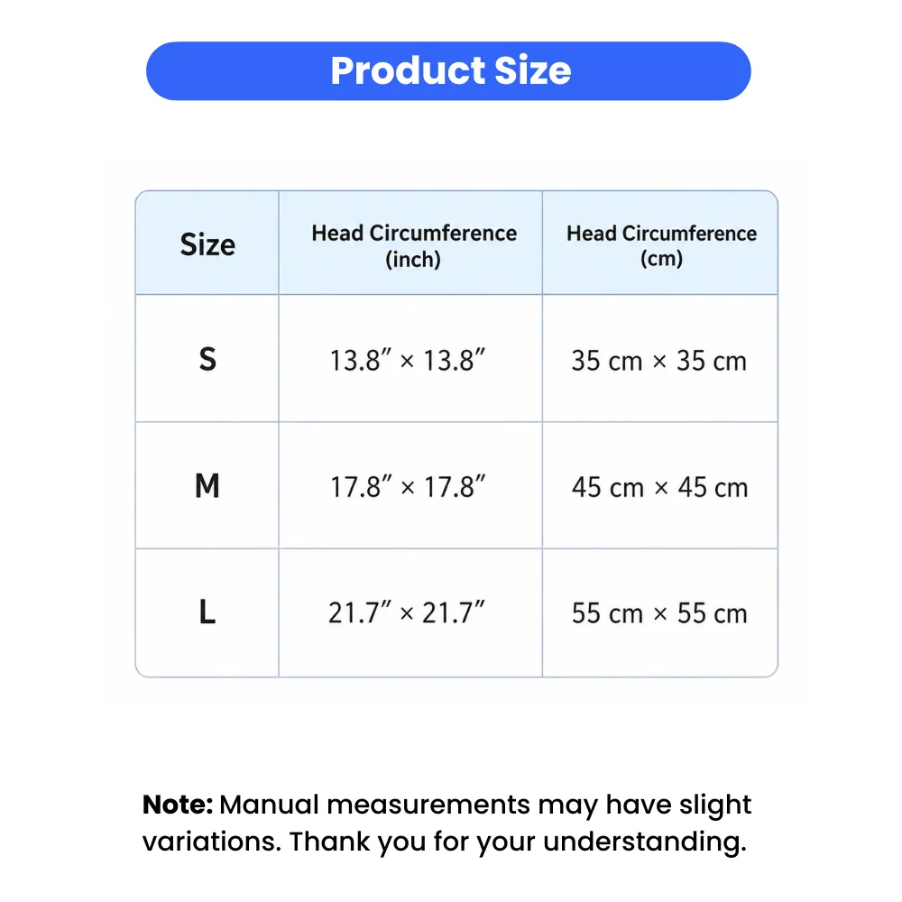 Size guide table for Easter dog bandanas showing S, M, and L measurements in both inches and centimeters for head circumference.