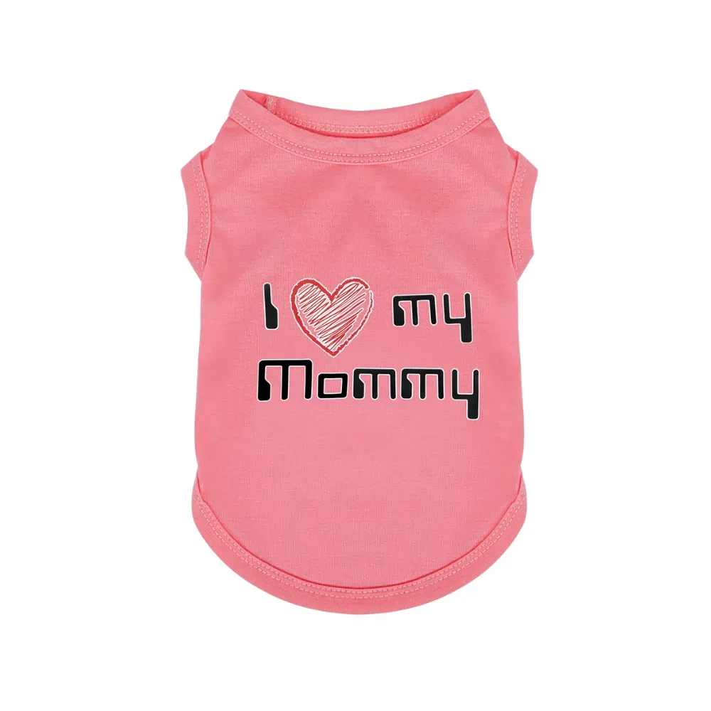 Pink I Love My Mommy Pet Shirt Pink dog t-shirt featuring I Love My Mommy text with red heart icon