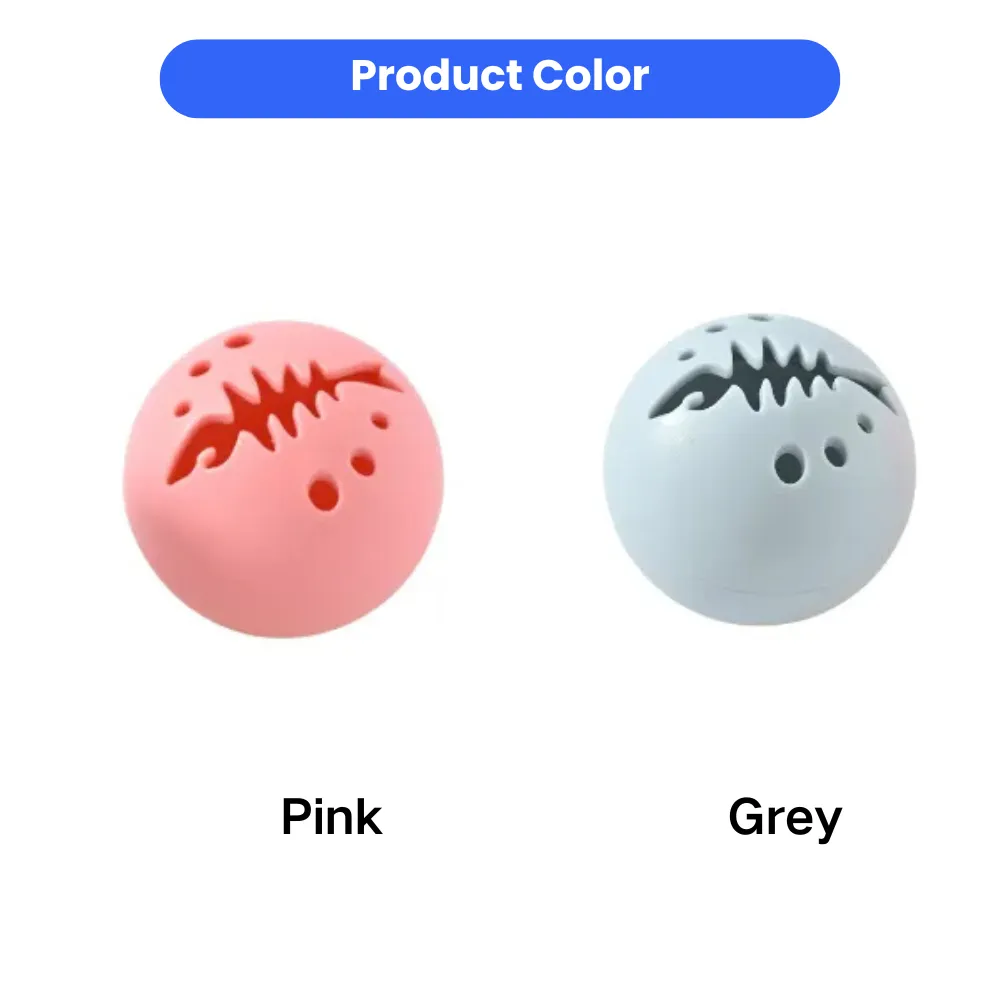 Comparison view of the two available product colors: Soft Pink and Modern Grey cat toy balls.