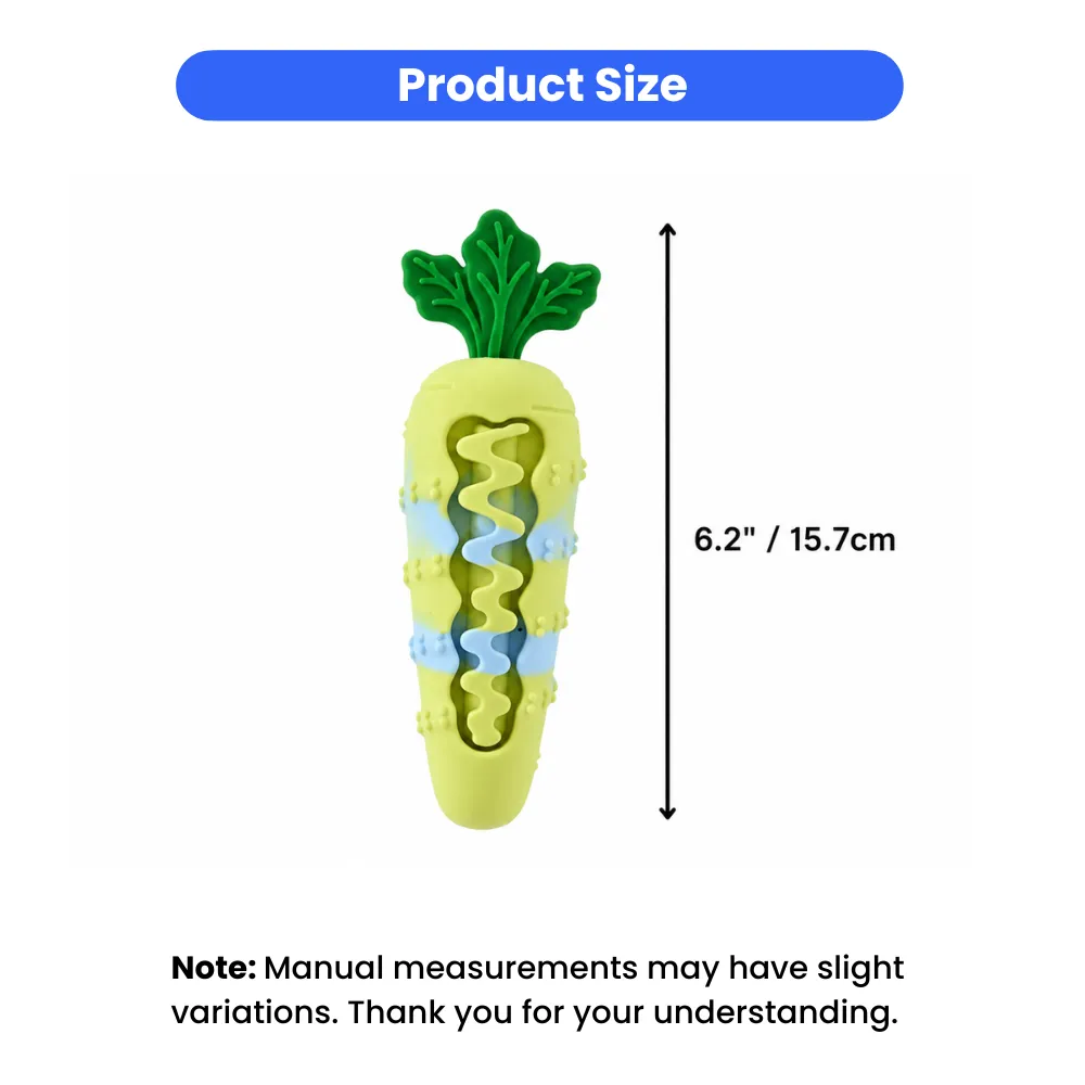 A diagram showing the height of the carrot dog toy at 6.2 inches or 15.7 centimeters.