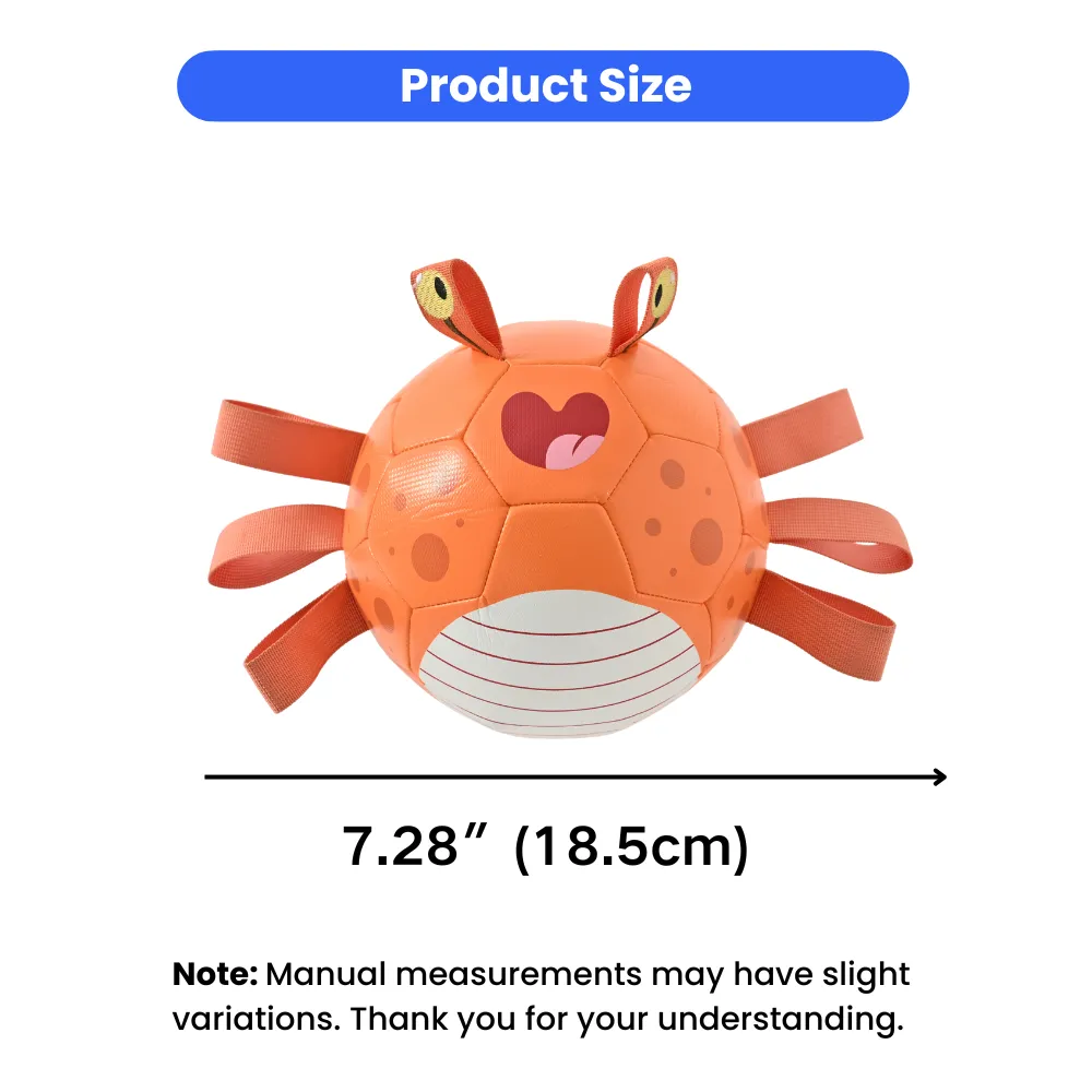 Size reference of crab soccer dog toy measuring 7.28 inches 18.5cm suitable for small medium and large dogs