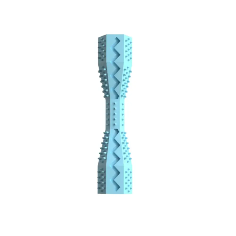 A high-resolution studio shot of the blue spiked pet dental toy made of flexible TPR material.