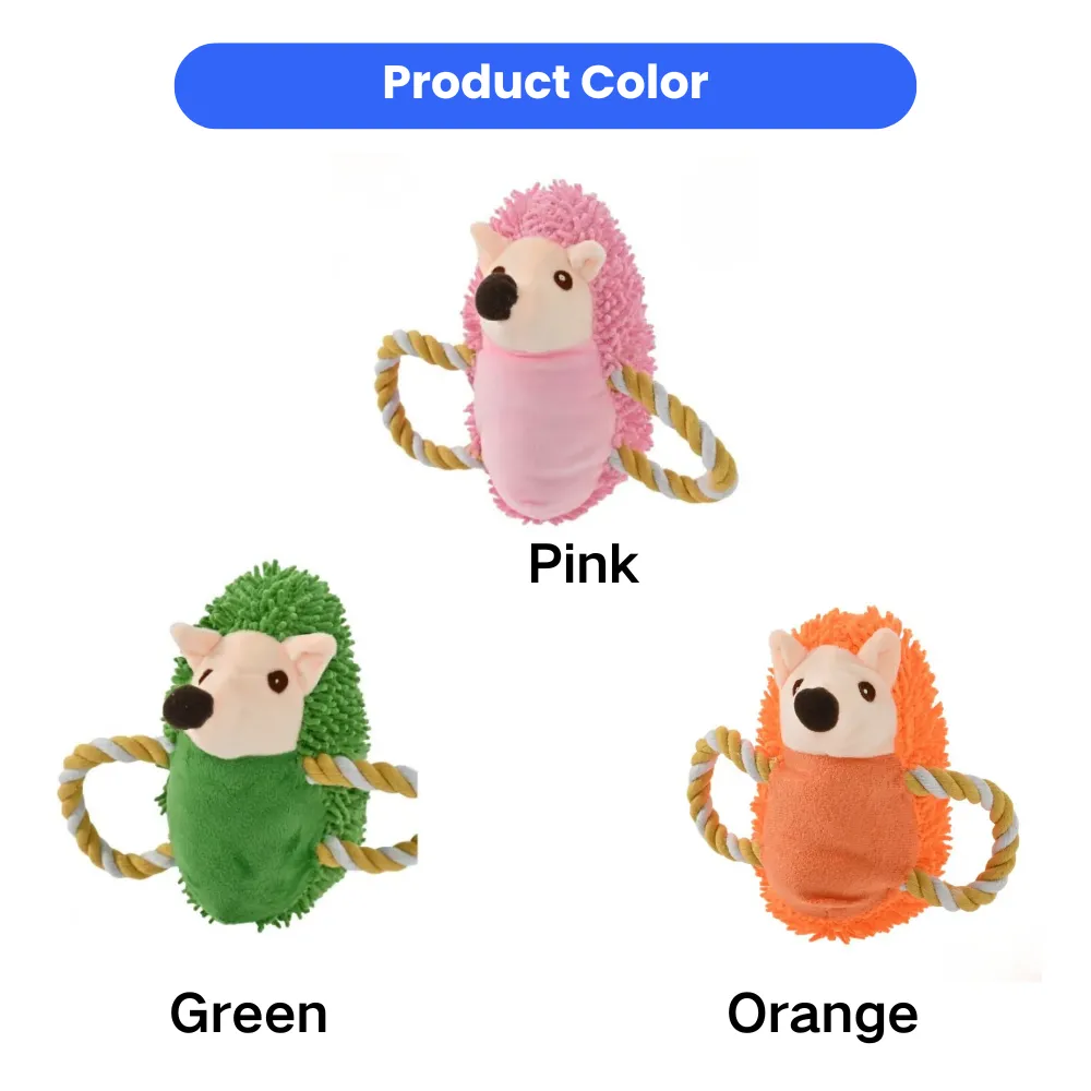 Three color variations of the hedgehog dog toy: Pink, Green, and Orange, highlighting bulk inventory options.