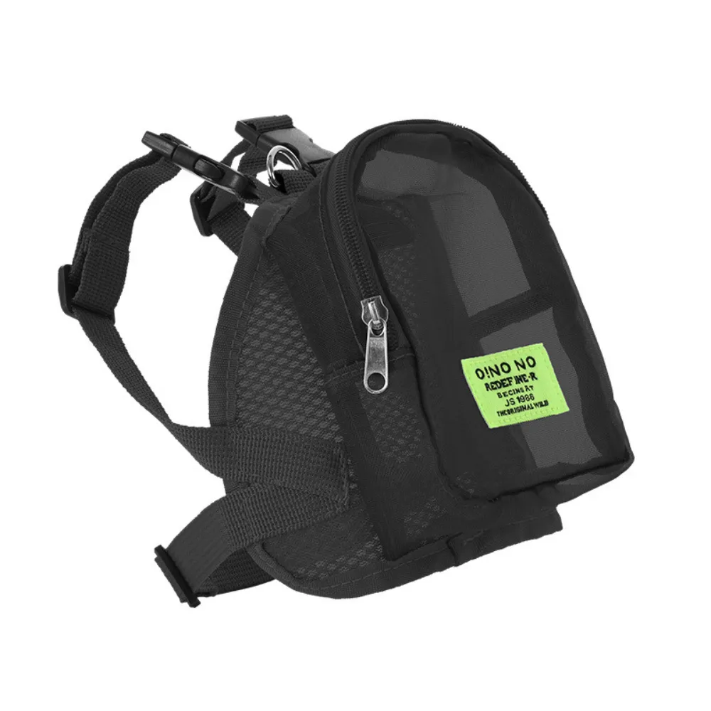 Black-Small-Dog-Backpack-Harness-Petfairs An adjustable black mesh dog self-carrier backpack with durable nylon straps and a silver zipper.