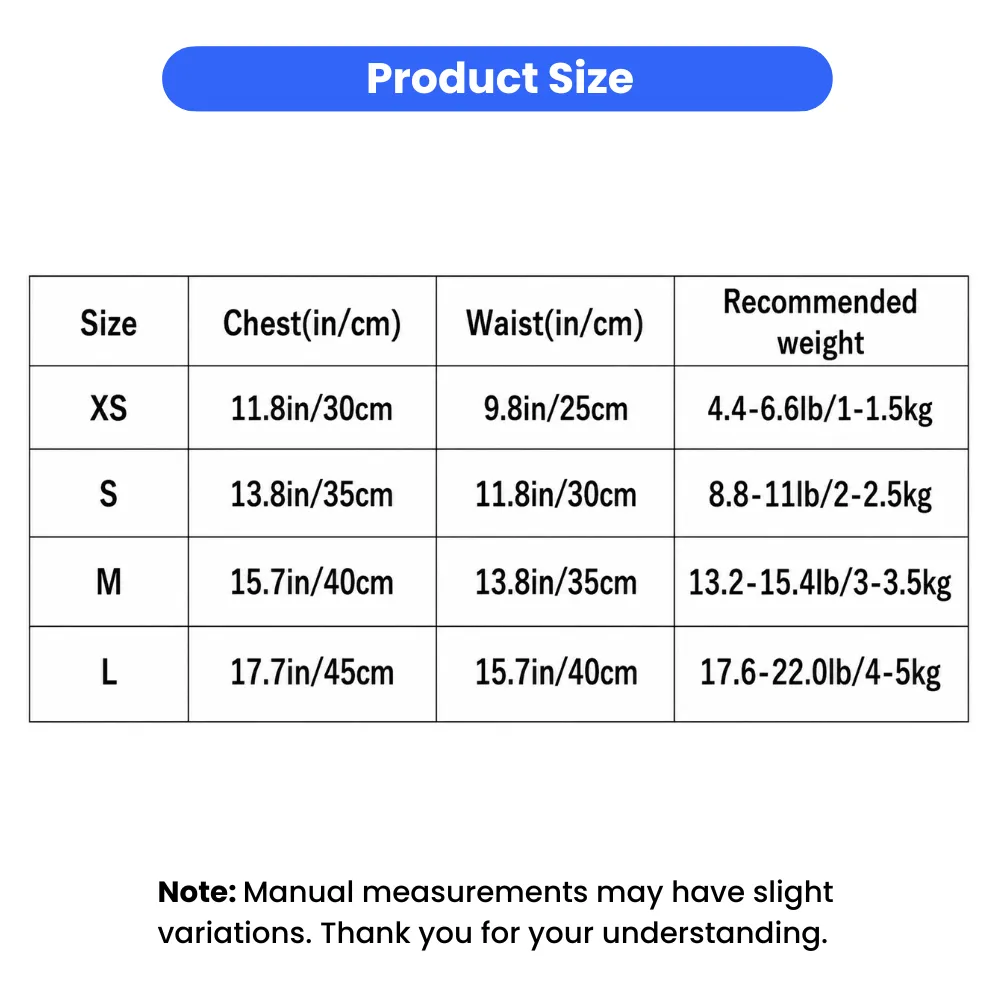 Dog bikini set size chart chest waist recommended weight XS S M L small dog summer clothes