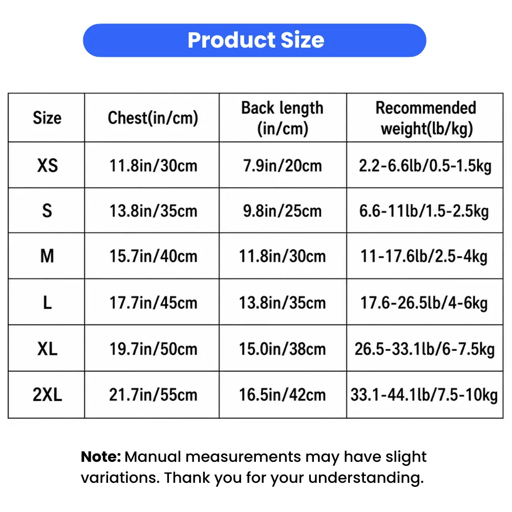 Lace Ruffle Dog Vest Size Chart for Small Dogs Size chart for lace ruffle dog vest with chest, back length and recommended weight